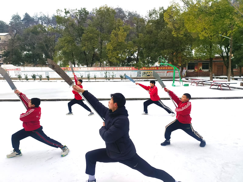 子龙健儿跟着教练学习少林武术